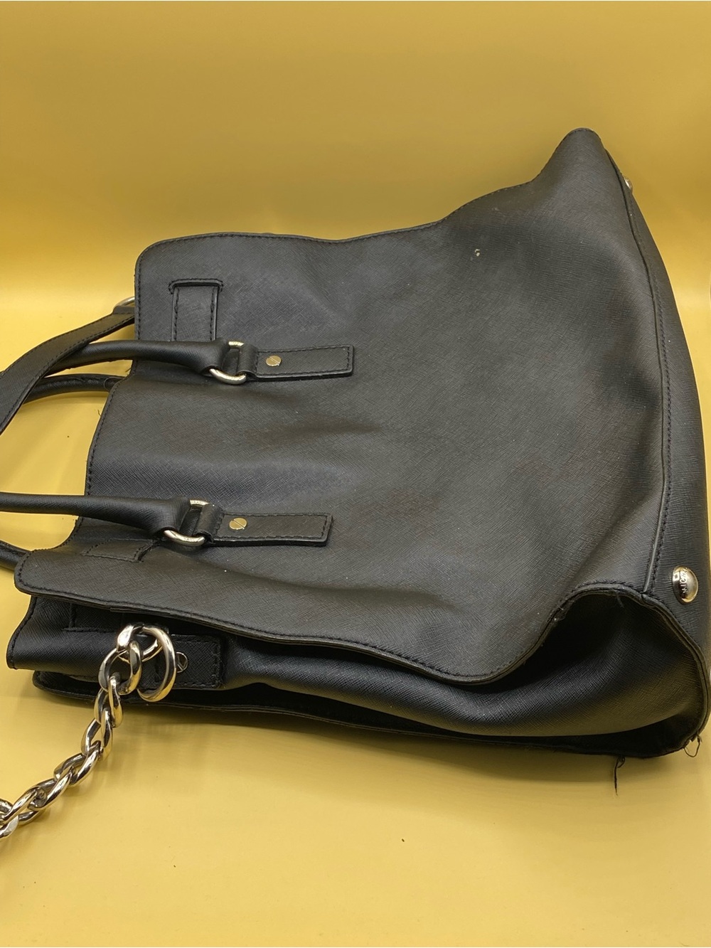 Michael Kors Black Leather Shoulder Tote with Gold Hardware - Picture 3 of 5